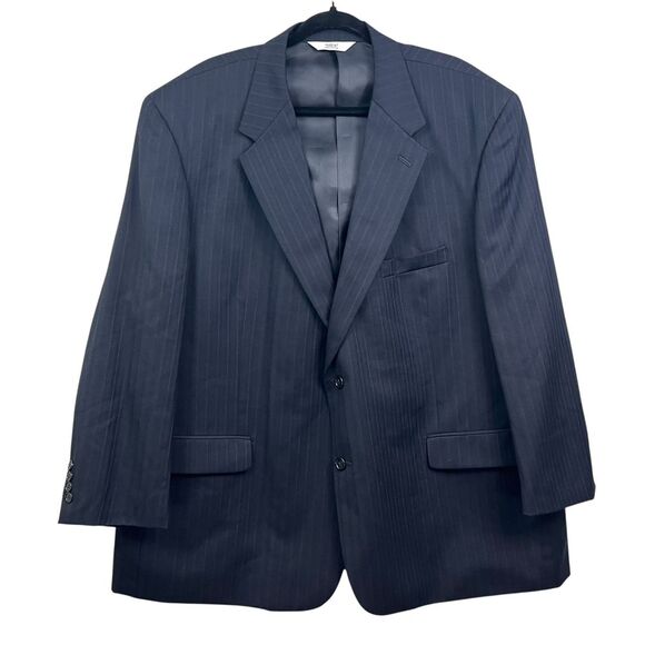 Versini Mens Wool Blazer Suit Navy Pinstripe 2 Button Notch Collar Vented Sz 50R